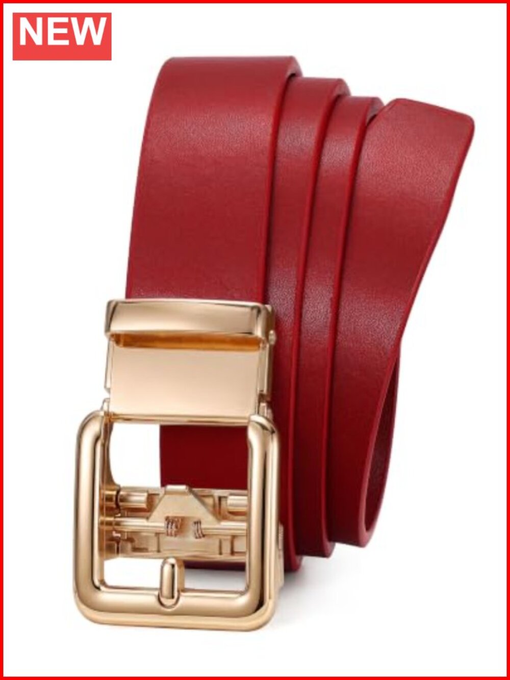 Faux Leather Ratchet Belt Gold Buckle Adjustable Women's Belt 1.2 Inch